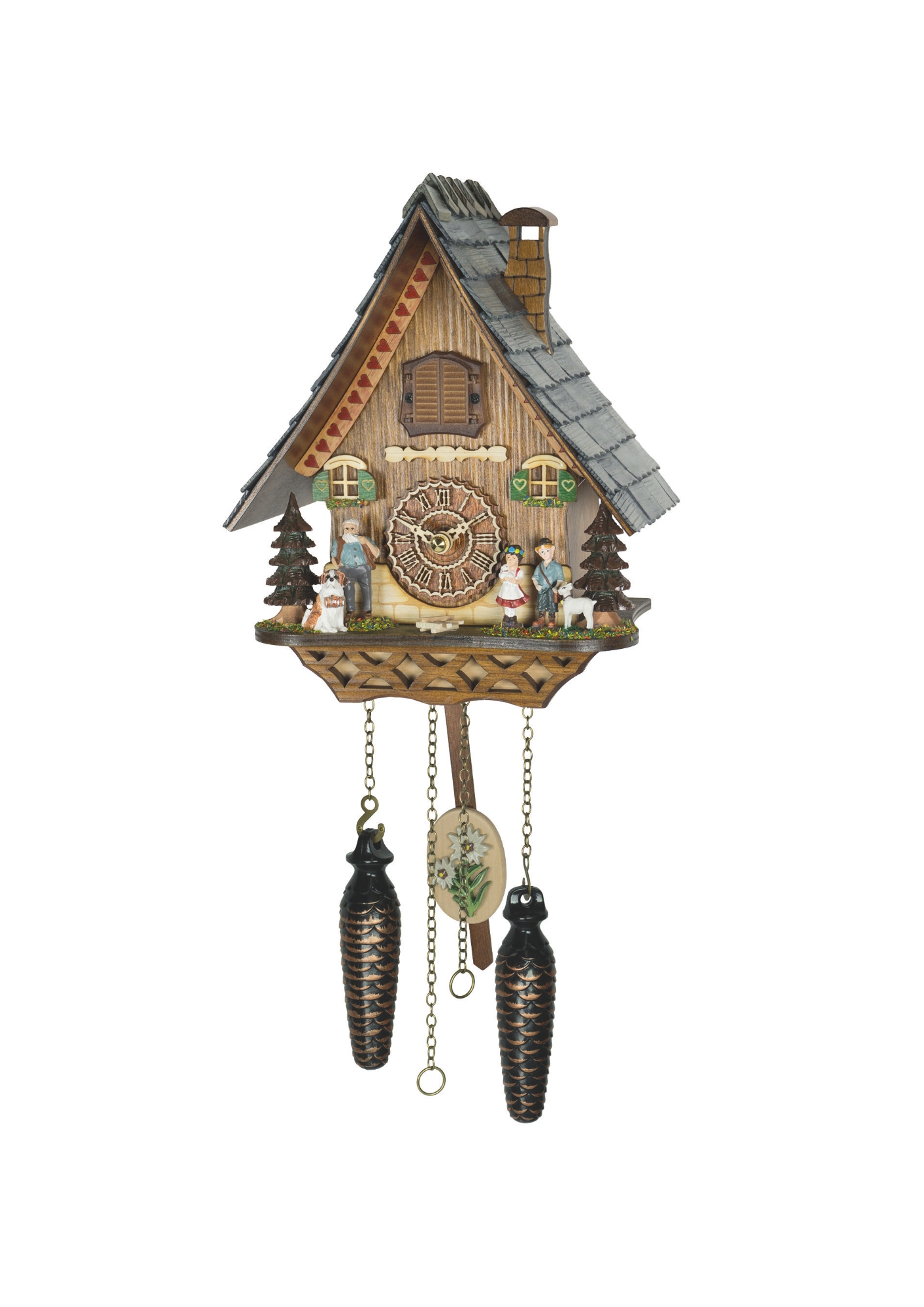 Chalet Battery Operated / Quartz Cuckoo Clock representing Heidi storyline and its characters, plays music made by Trenkle