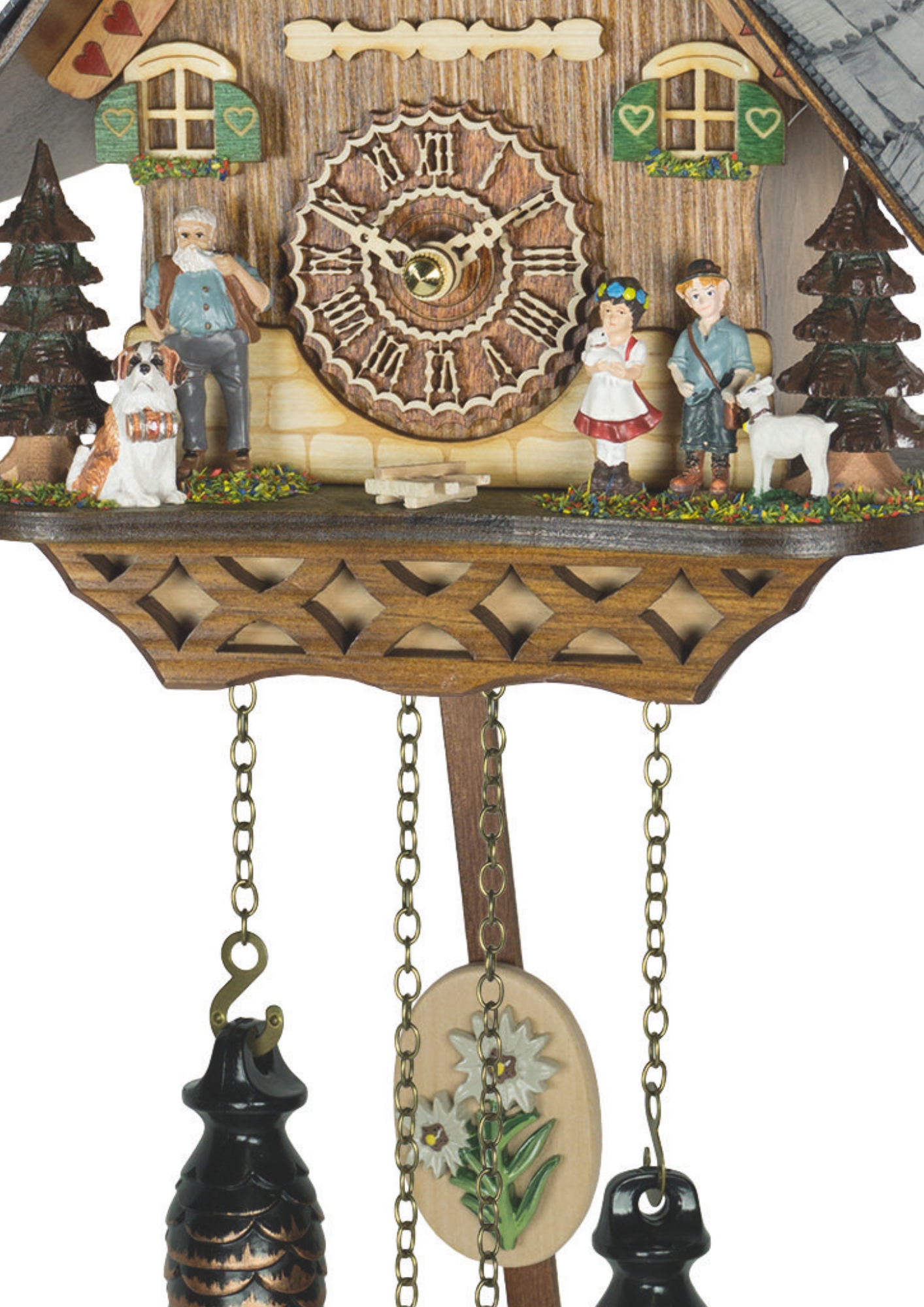 Chalet Battery Operated / Quartz Cuckoo Clock representing Heidi storyline and its characters, plays music made by Trenkle