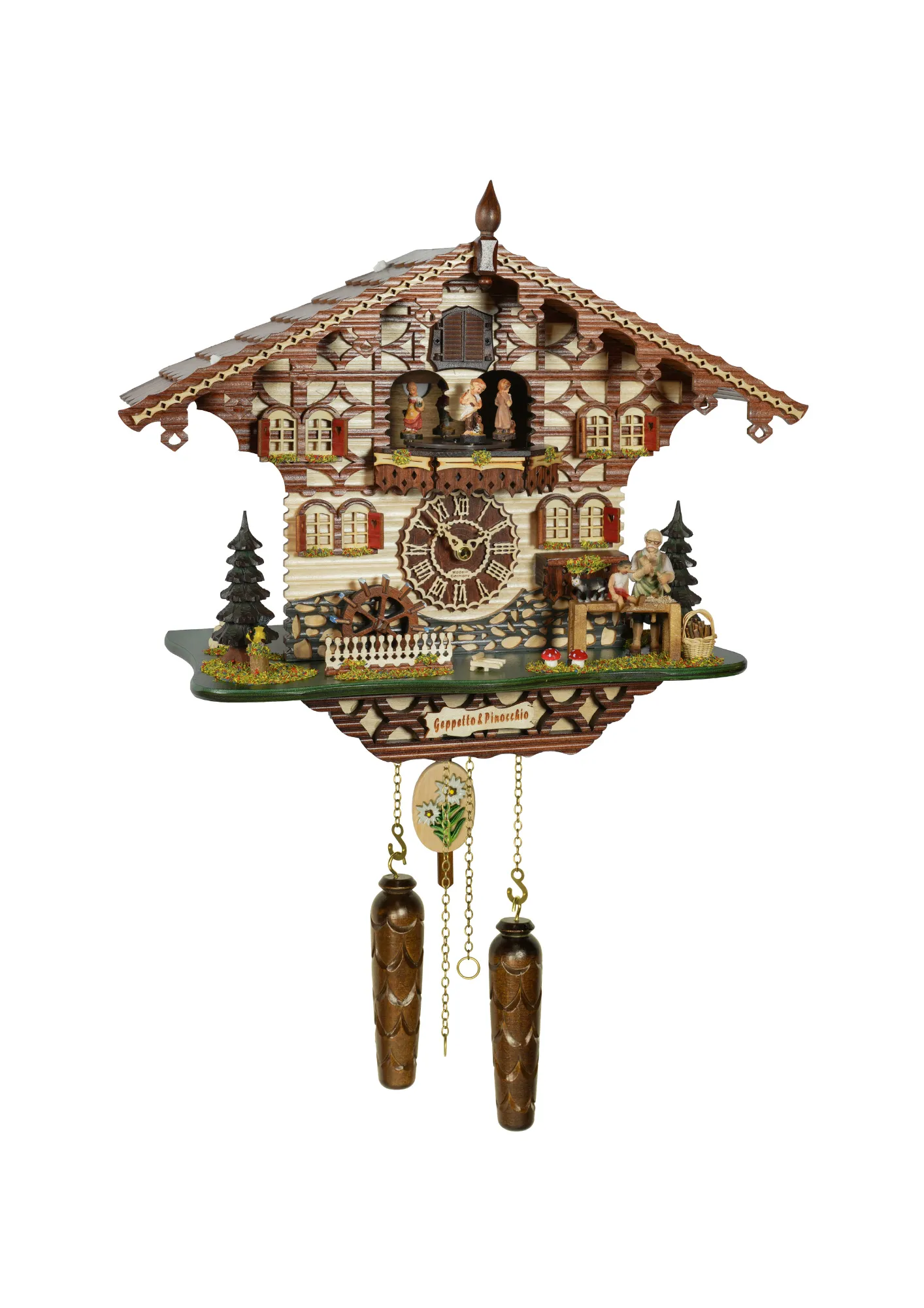Battery operated cuckoo clock with Geppetto and Pinocchio 
