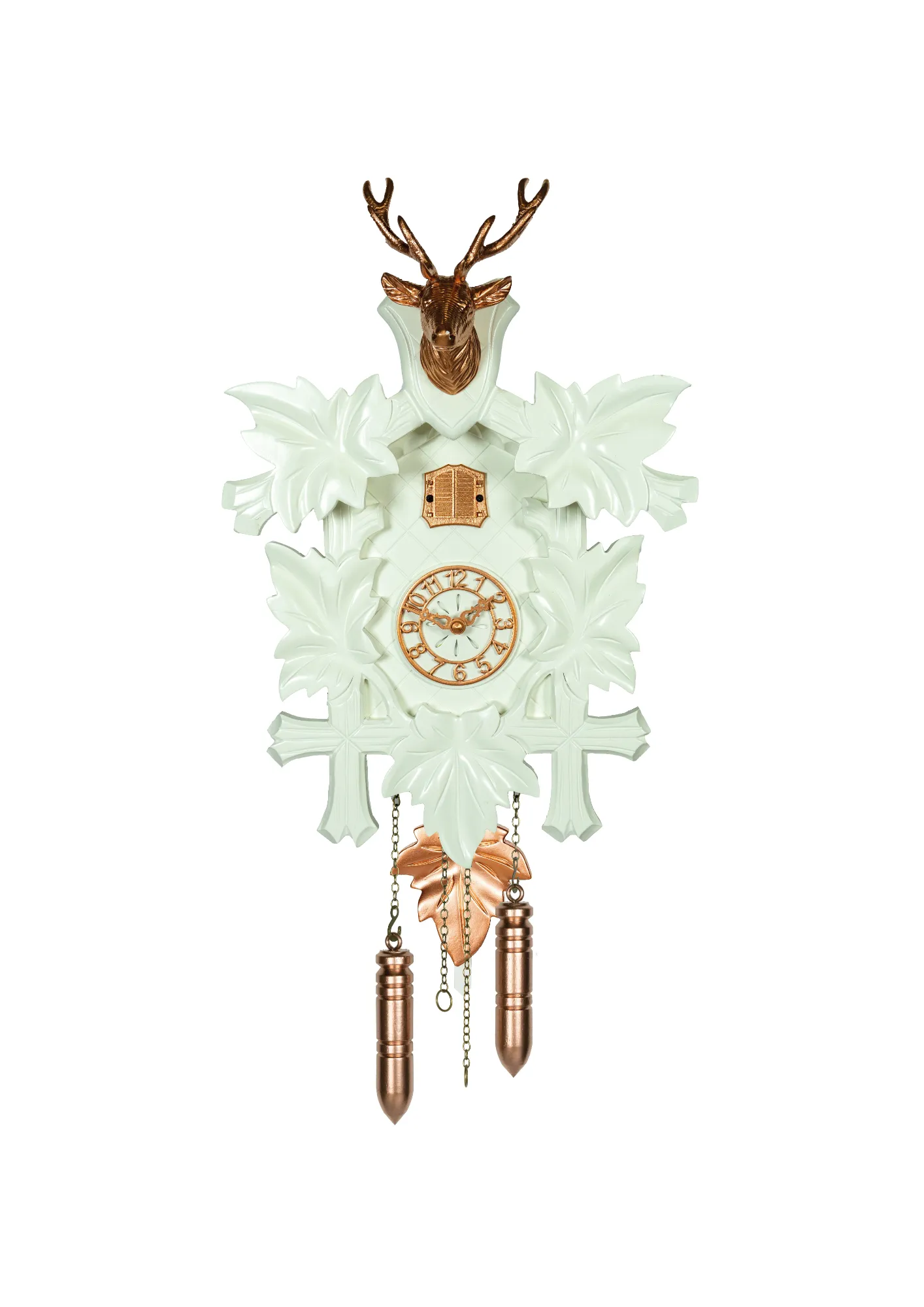 Moder White-Rose Gold Minimalistic Battery/Quartz Cuckoo Clock made by Trenkle Uhren
