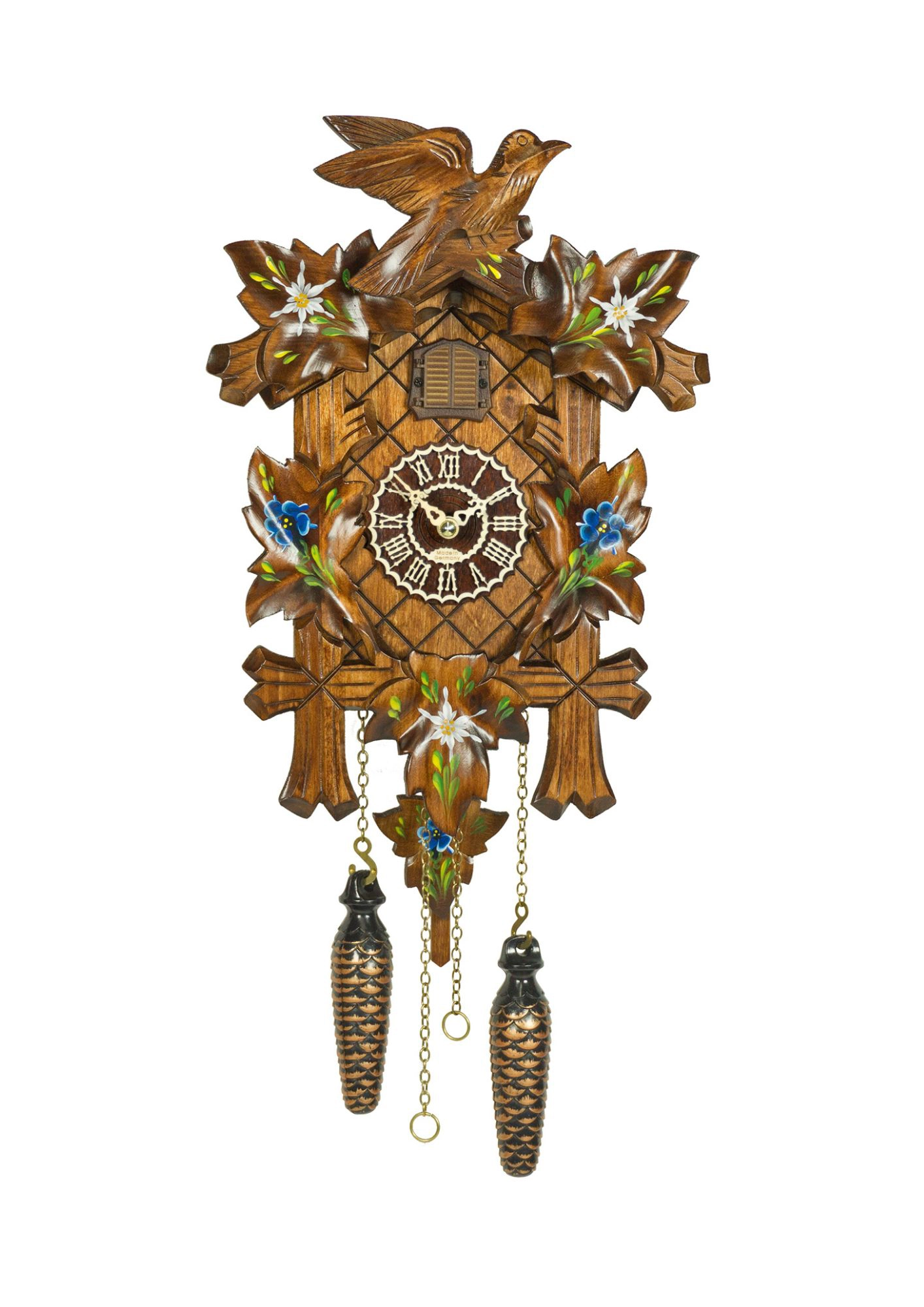 Cuckoo Clock | Traditional Artistic Blue Edelweiss | Battery